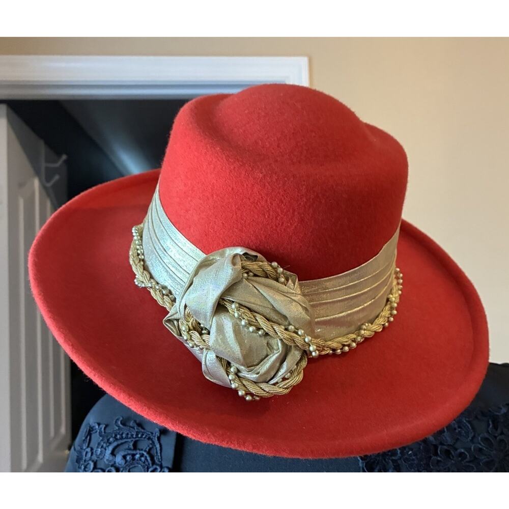 Vintage Kentucky Derby Hat W/gold Ribbon And Beaded Embellishments
